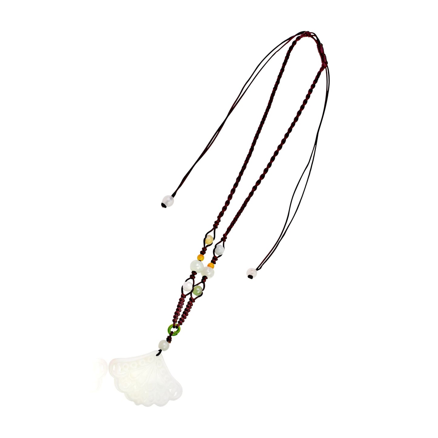 Intricately Carved Fan Jade Necklace with Gemstones and Colorful BeadsNecklacesSerenity Jade