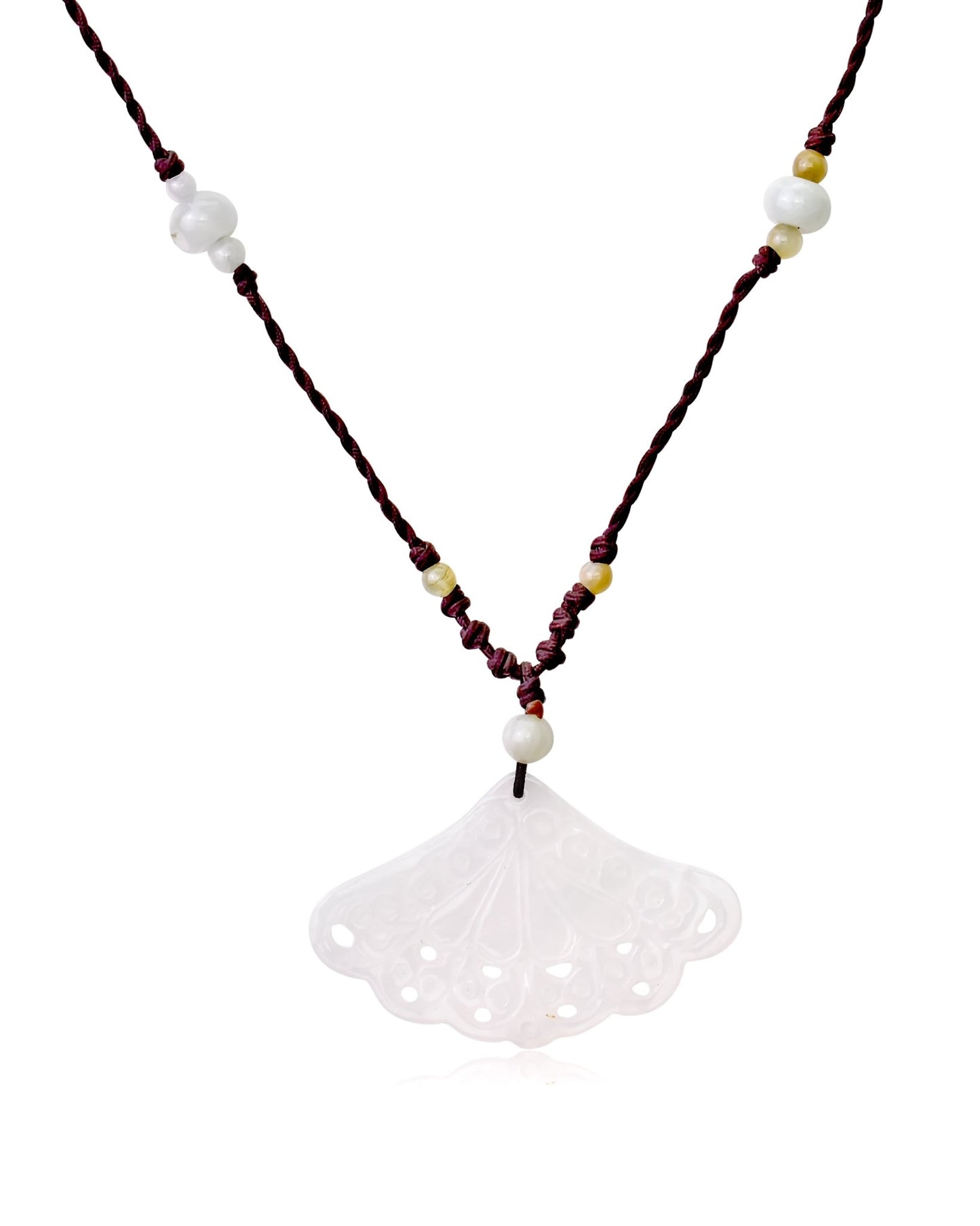 Intricately Carved Fan Jade Necklace with Gemstones and Colorful BeadsNecklacesSerenity Jade