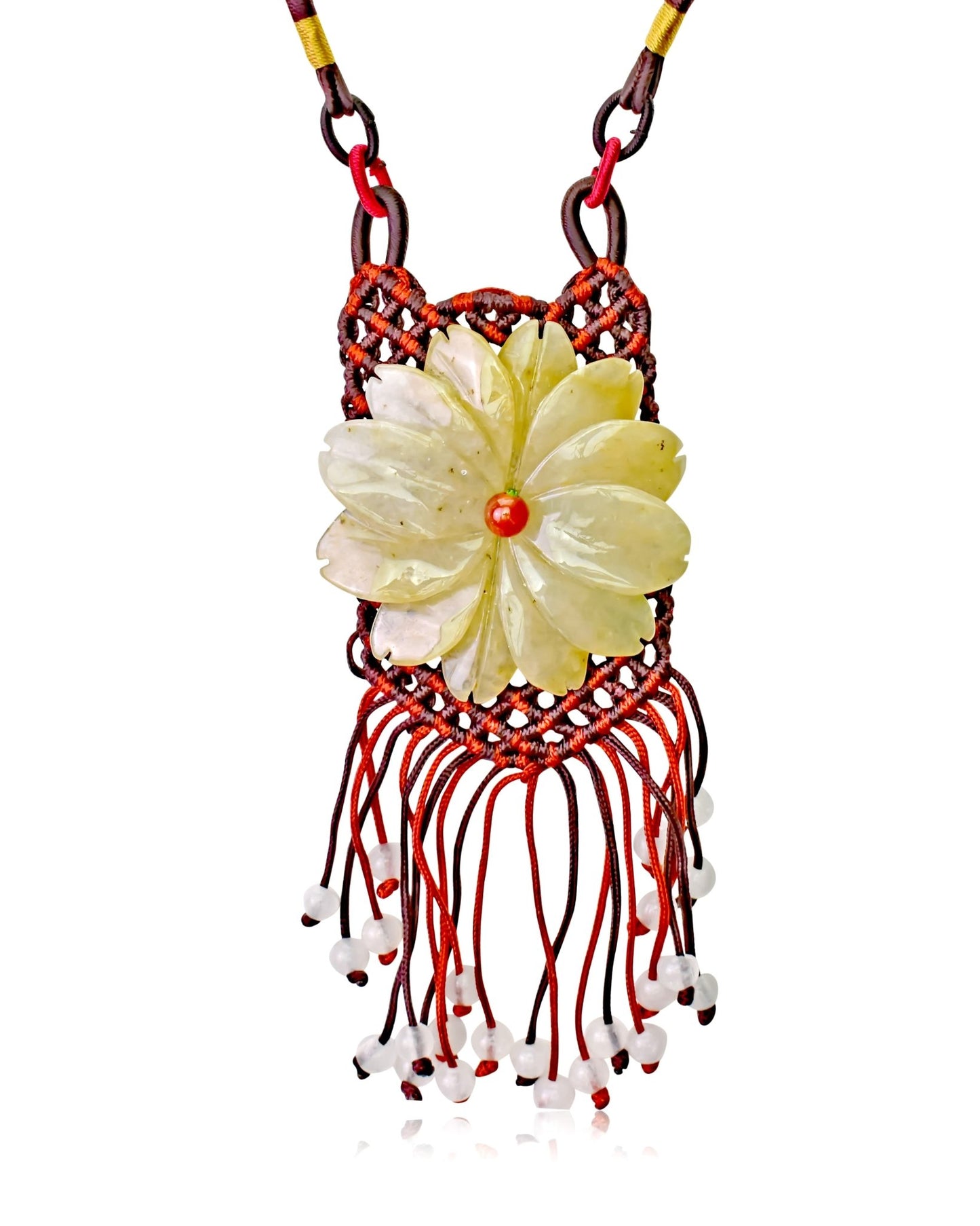 Large Floral Necklace Handmade Jewelry Daisy Beaded Necklace Handmade Jade Jewelry for Birthday Gift for Women Jade Necklace Daisy Chain Jewelry Elegant Wear for Joy and HappinessNecklacesSerenity Jade