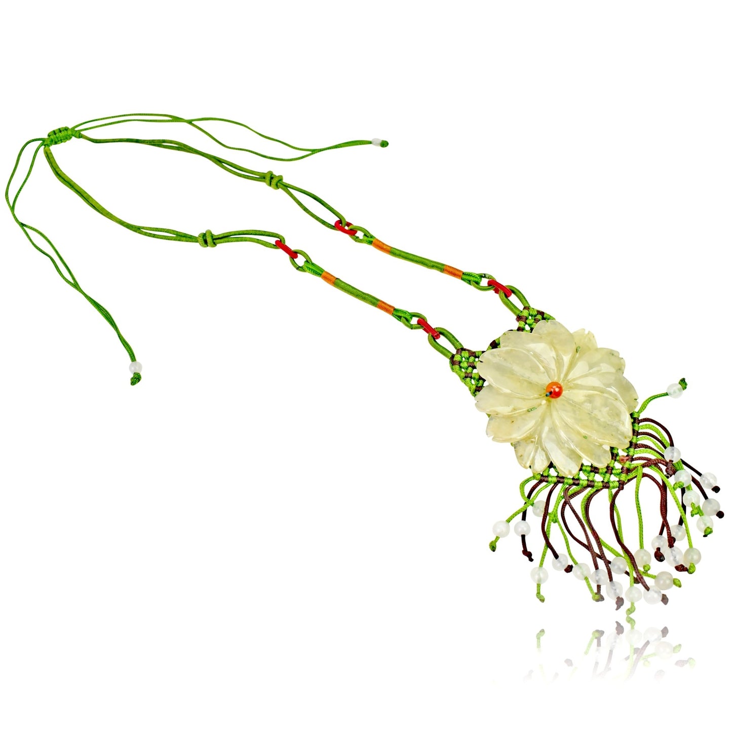 Large Floral Necklace Handmade Jewelry Daisy Beaded Necklace Handmade Jade Jewelry for Birthday Gift for Women Jade Necklace Daisy Chain Jewelry Elegant Wear for Joy and HappinessNecklacesSerenity Jade