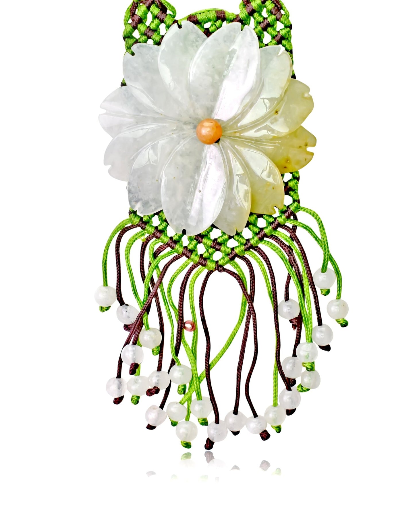 Large Floral Necklace Handmade Jewelry Daisy Beaded Necklace Handmade Jade Jewelry for Birthday Gift for Women Jade Necklace Daisy Chain Jewelry Elegant Wear for Joy and HappinessNecklacesSerenity Jade