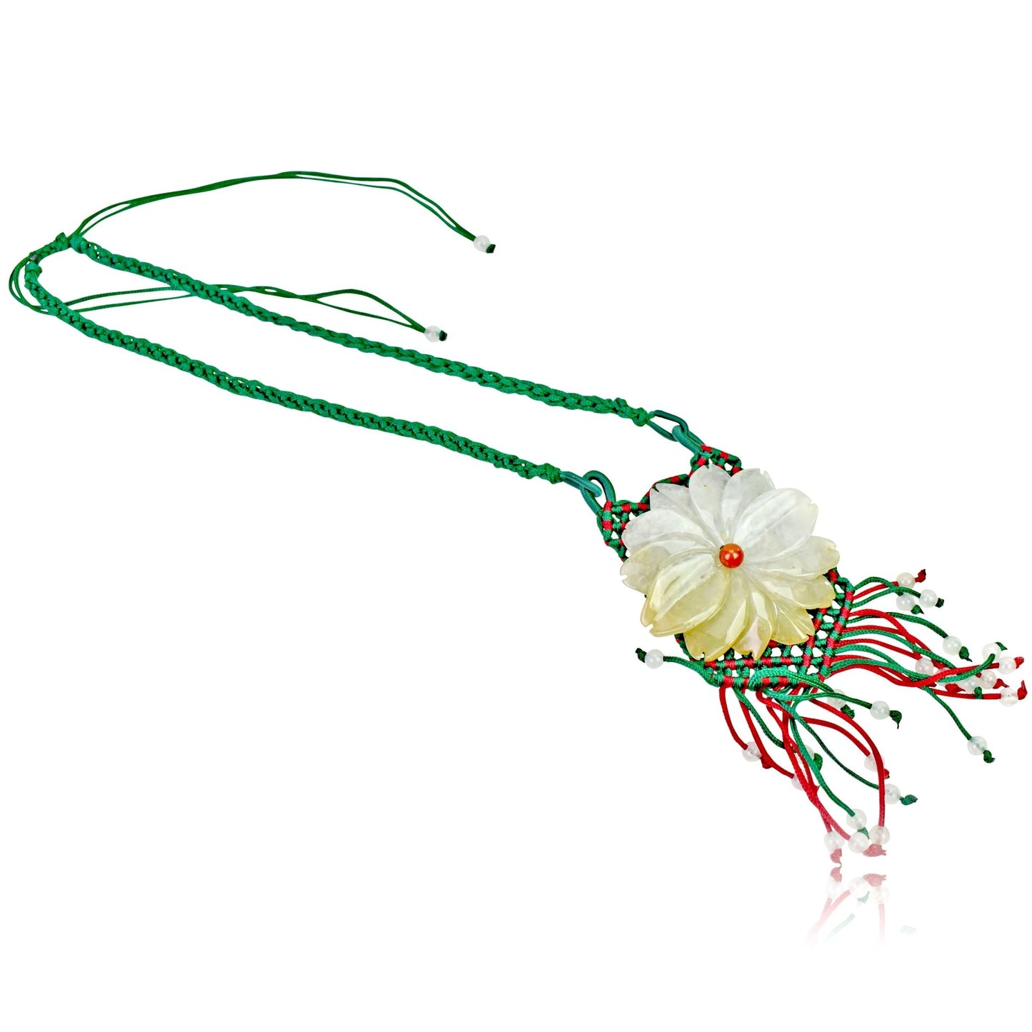 Large Floral Necklace Handmade Jewelry Daisy Beaded Necklace Handmade Jade Jewelry for Birthday Gift for Women Jade Necklace Daisy Chain Jewelry Elegant Wear for Joy and HappinessNecklacesSerenity Jade
