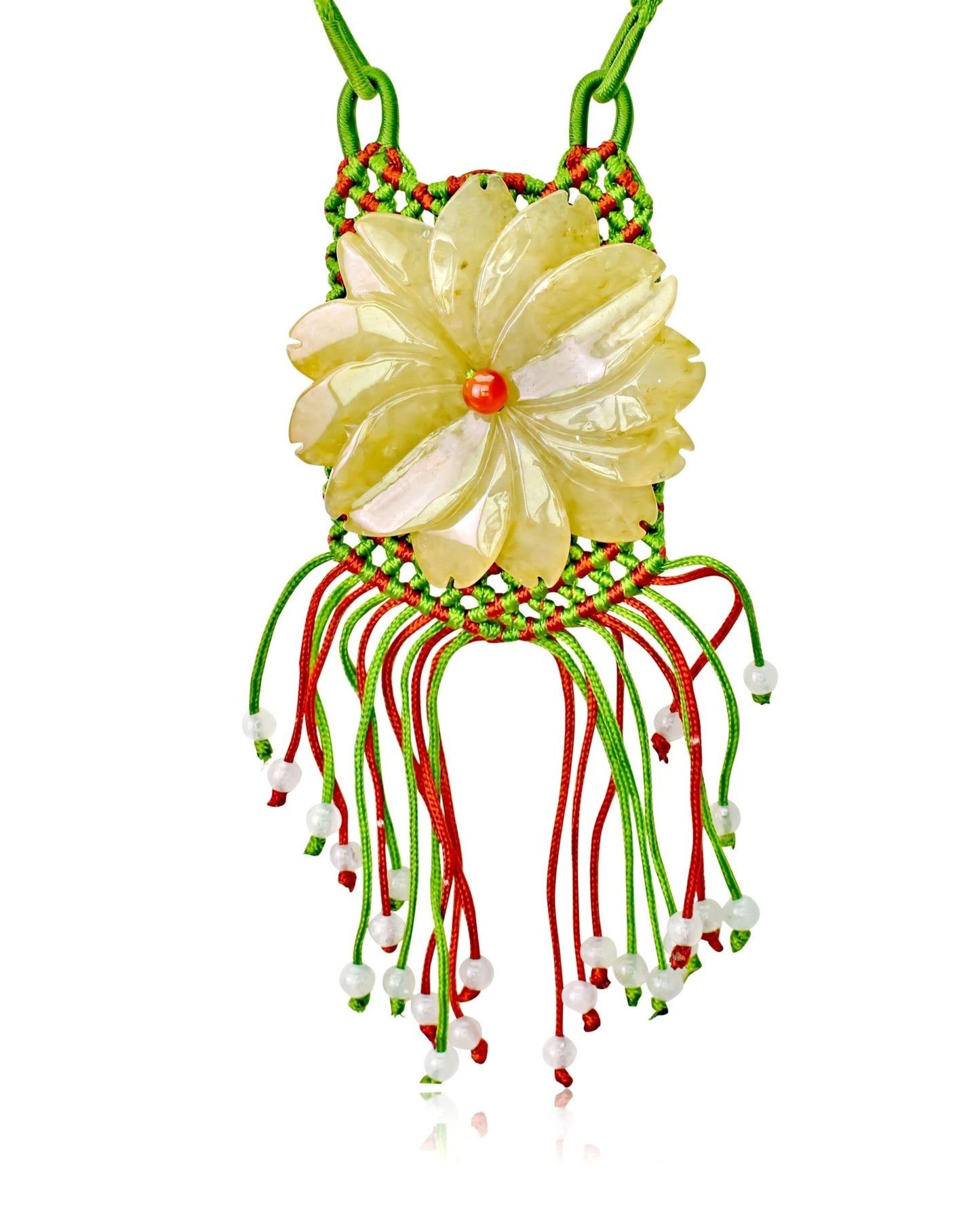 Large Floral Necklace Handmade Jewelry Daisy Beaded Necklace Handmade Jade Jewelry for Birthday Gift for Women Jade Necklace Daisy Chain Jewelry Elegant Wear for Joy and HappinessNecklacesSerenity Jade