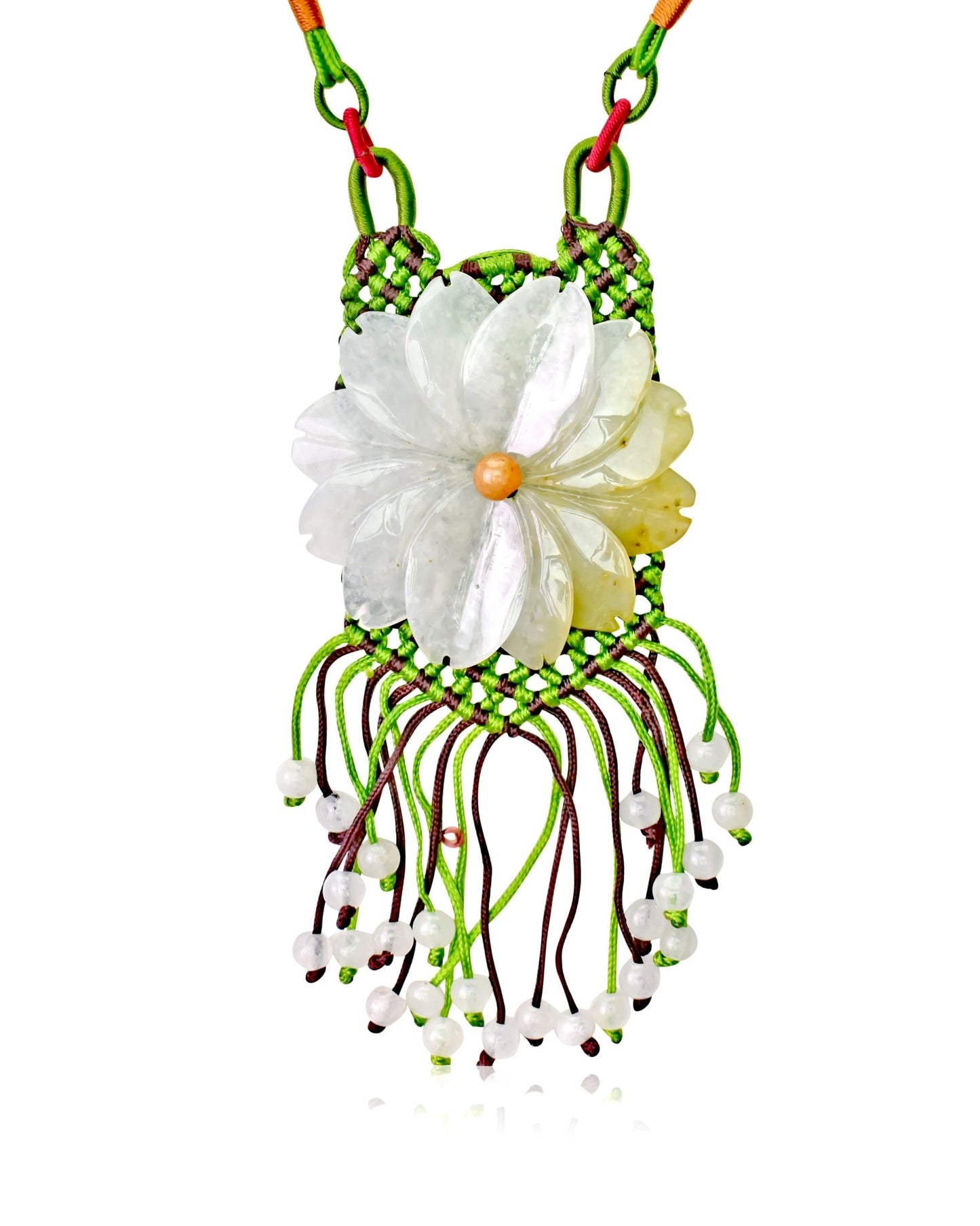 Large Floral Necklace Handmade Jewelry Daisy Beaded Necklace Handmade Jade Jewelry for Birthday Gift for Women Jade Necklace Daisy Chain Jewelry Elegant Wear for Joy and HappinessNecklacesSerenity Jade