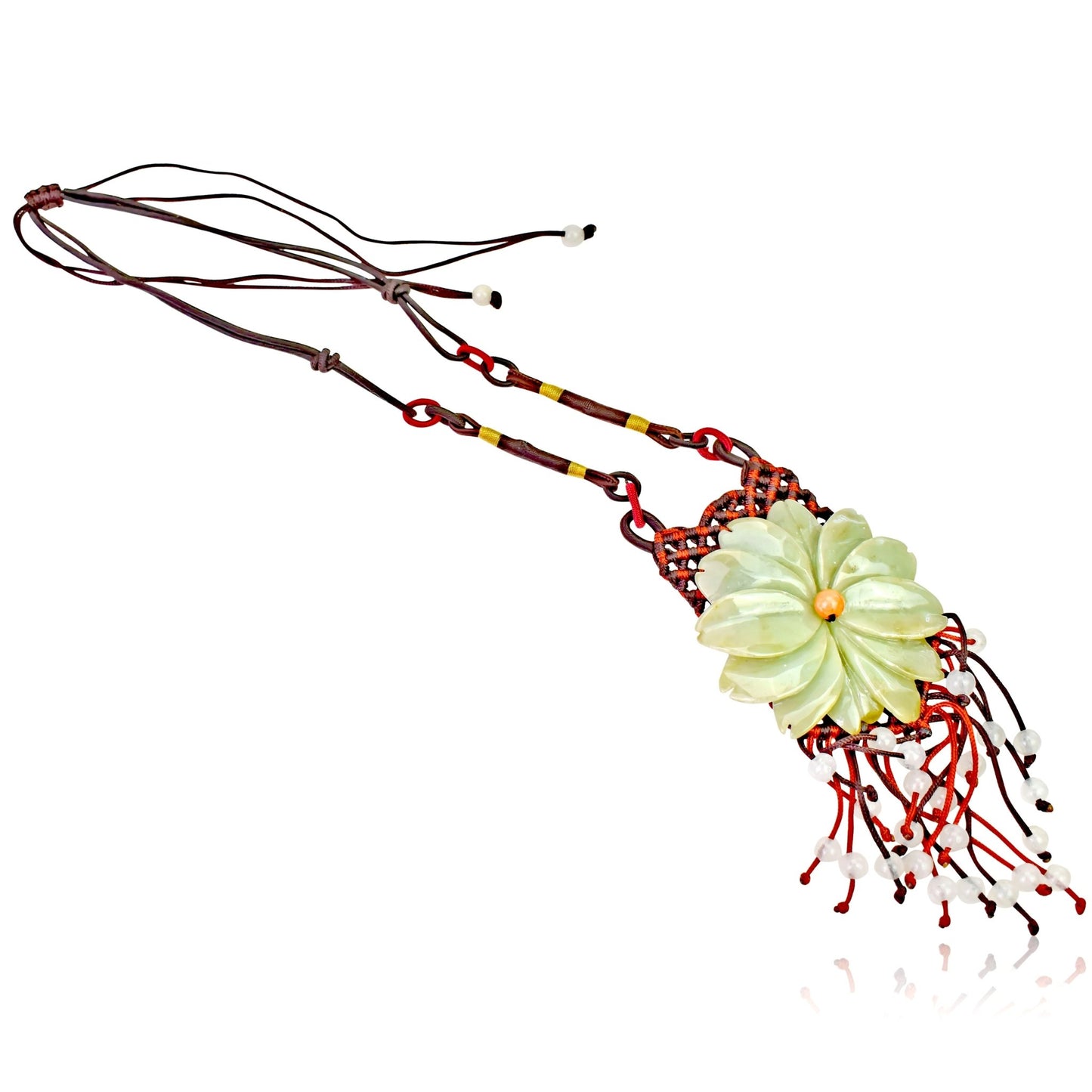 Large Floral Necklace Handmade Jewelry Daisy Beaded Necklace Handmade Jade Jewelry for Birthday Gift for Women Jade Necklace Daisy Chain Jewelry Elegant Wear for Joy and HappinessNecklacesSerenity Jade