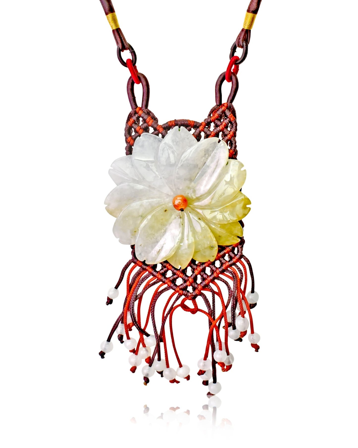 Large Floral Necklace Handmade Jewelry Daisy Beaded Necklace Handmade Jade Jewelry for Birthday Gift for Women Jade Necklace Daisy Chain Jewelry Elegant Wear for Joy and HappinessNecklacesSerenity Jade