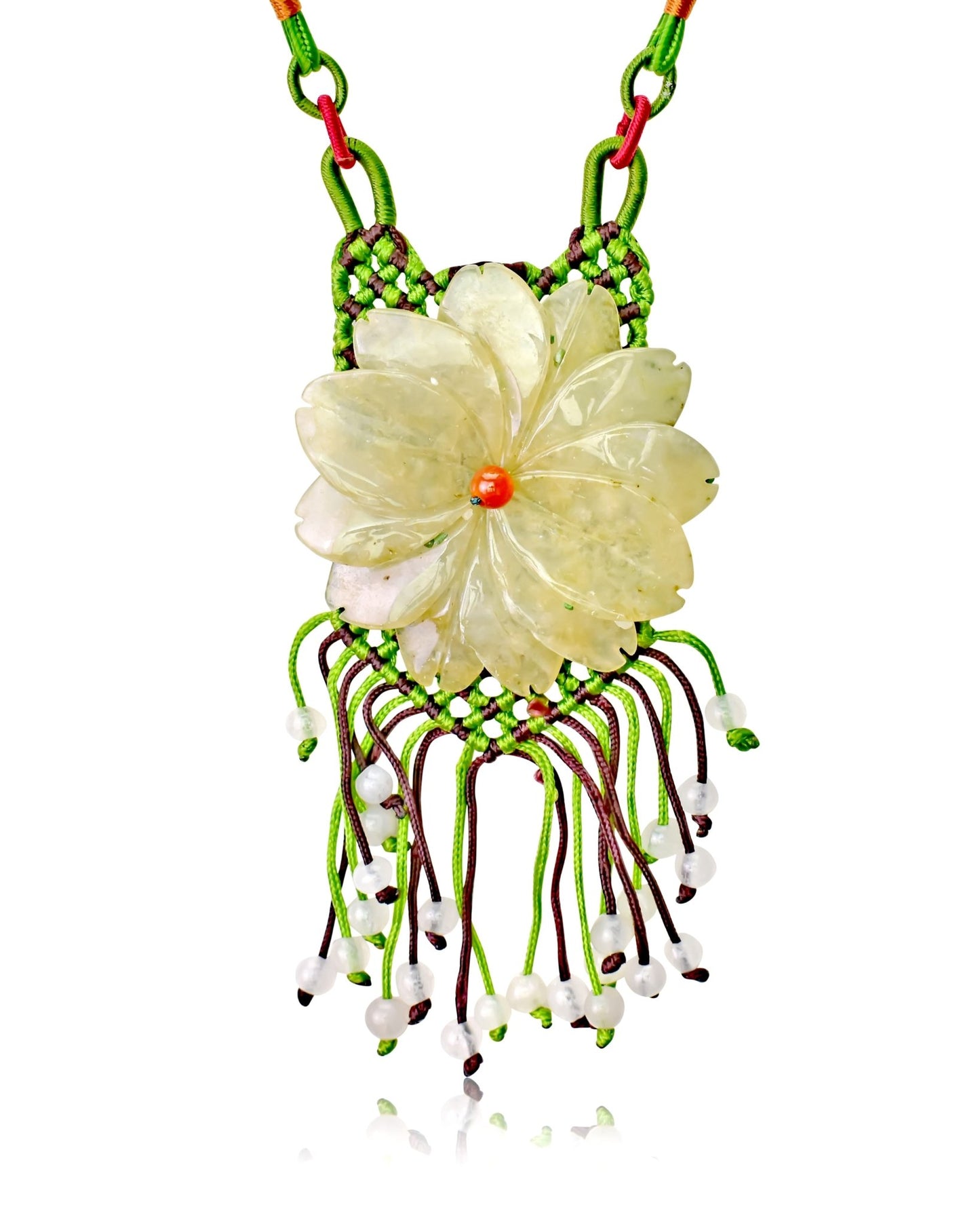 Large Floral Necklace Handmade Jewelry Daisy Beaded Necklace Handmade Jade Jewelry for Birthday Gift for Women Jade Necklace Daisy Chain Jewelry Elegant Wear for Joy and HappinessNecklacesSerenity Jade