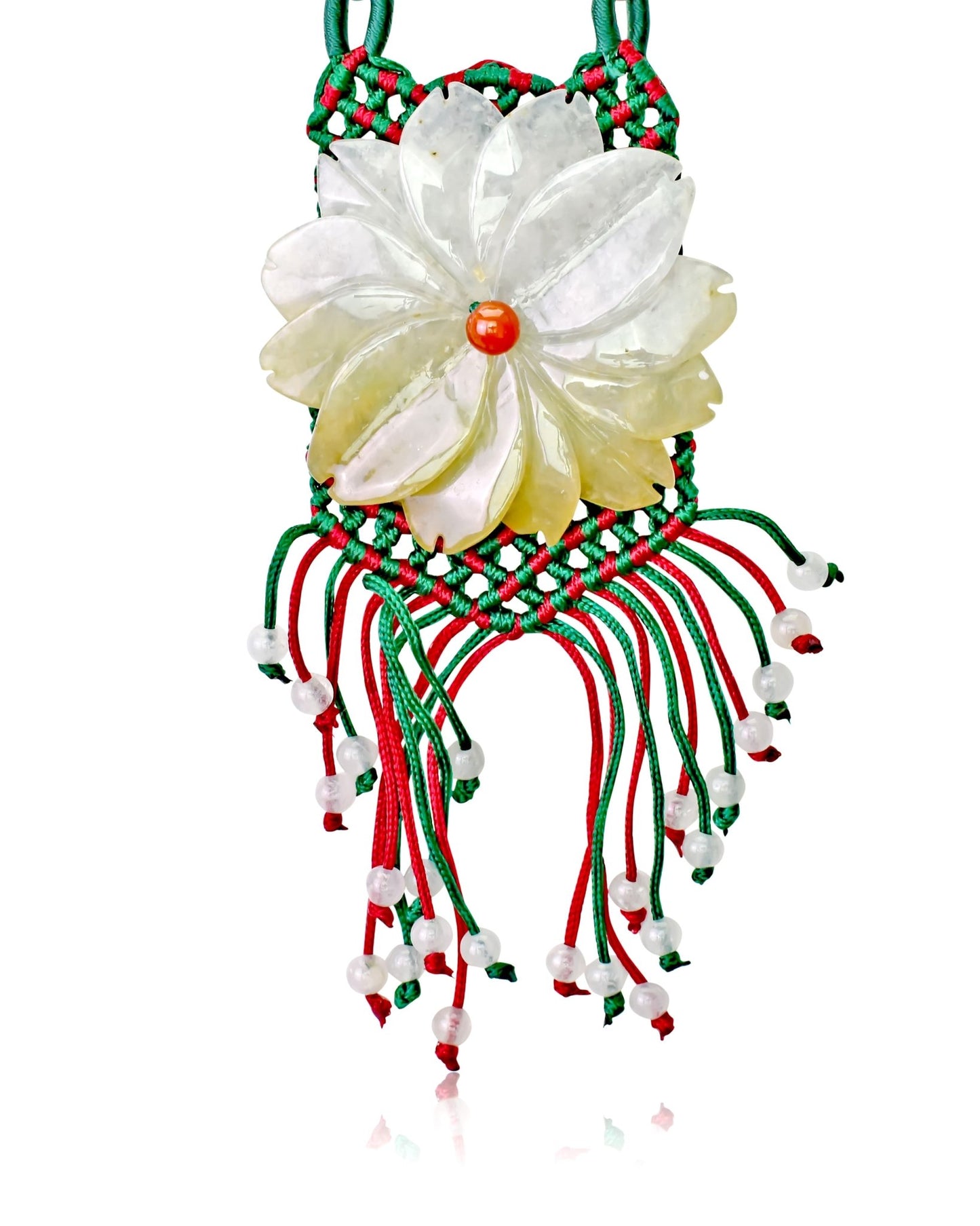 Large Floral Necklace Handmade Jewelry Daisy Beaded Necklace Handmade Jade Jewelry for Birthday Gift for Women Jade Necklace Daisy Chain Jewelry Elegant Wear for Joy and HappinessNecklacesSerenity Jade