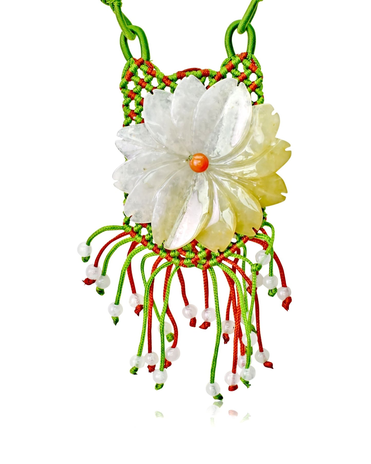 Large Floral Necklace Handmade Jewelry Daisy Beaded Necklace Handmade Jade Jewelry for Birthday Gift for Women Jade Necklace Daisy Chain Jewelry Elegant Wear for Joy and HappinessNecklacesSerenity Jade