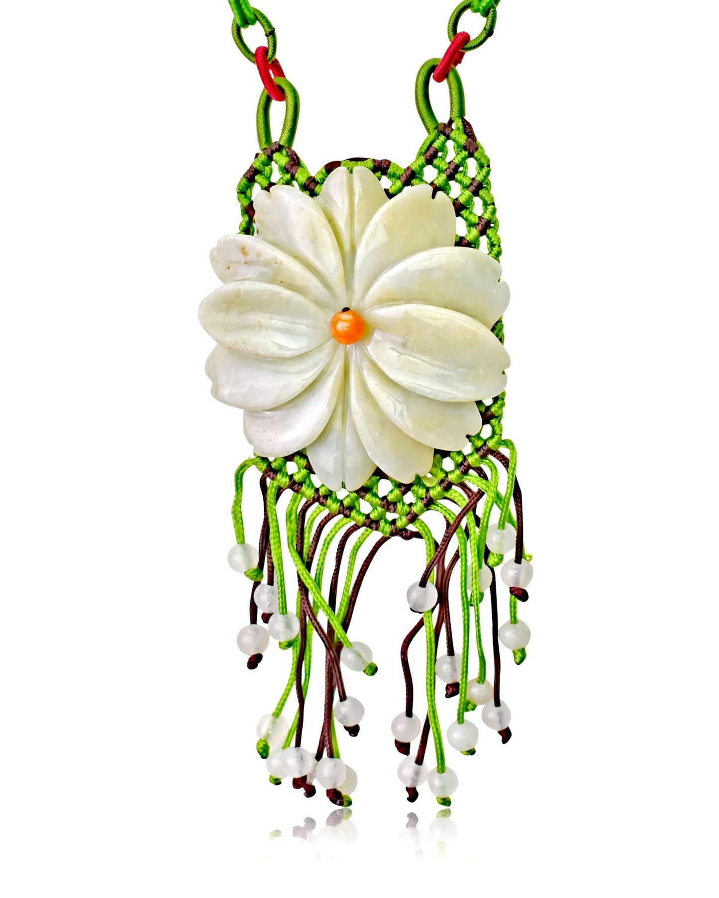 Large Floral Necklace Handmade Jewelry Daisy Beaded Necklace Handmade Jade Jewelry for Birthday Gift for Women Jade Necklace Daisy Chain Jewelry Elegant Wear for Joy and HappinessNecklacesSerenity Jade