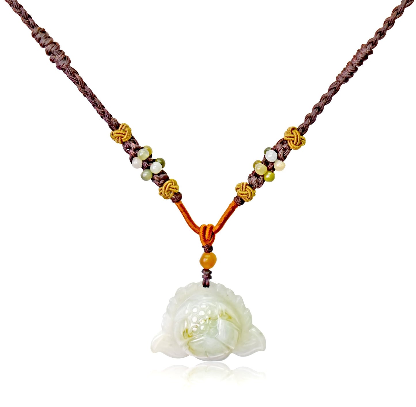 Necklace Lotus Flower Gift for Friend Handmade Jewelry Jade Pendant Lotus Birthstone Necklace for Birthday Gift Lotus Flower Pendant Necklace For Spiritual PracticeNecklacesSerenity Jade
