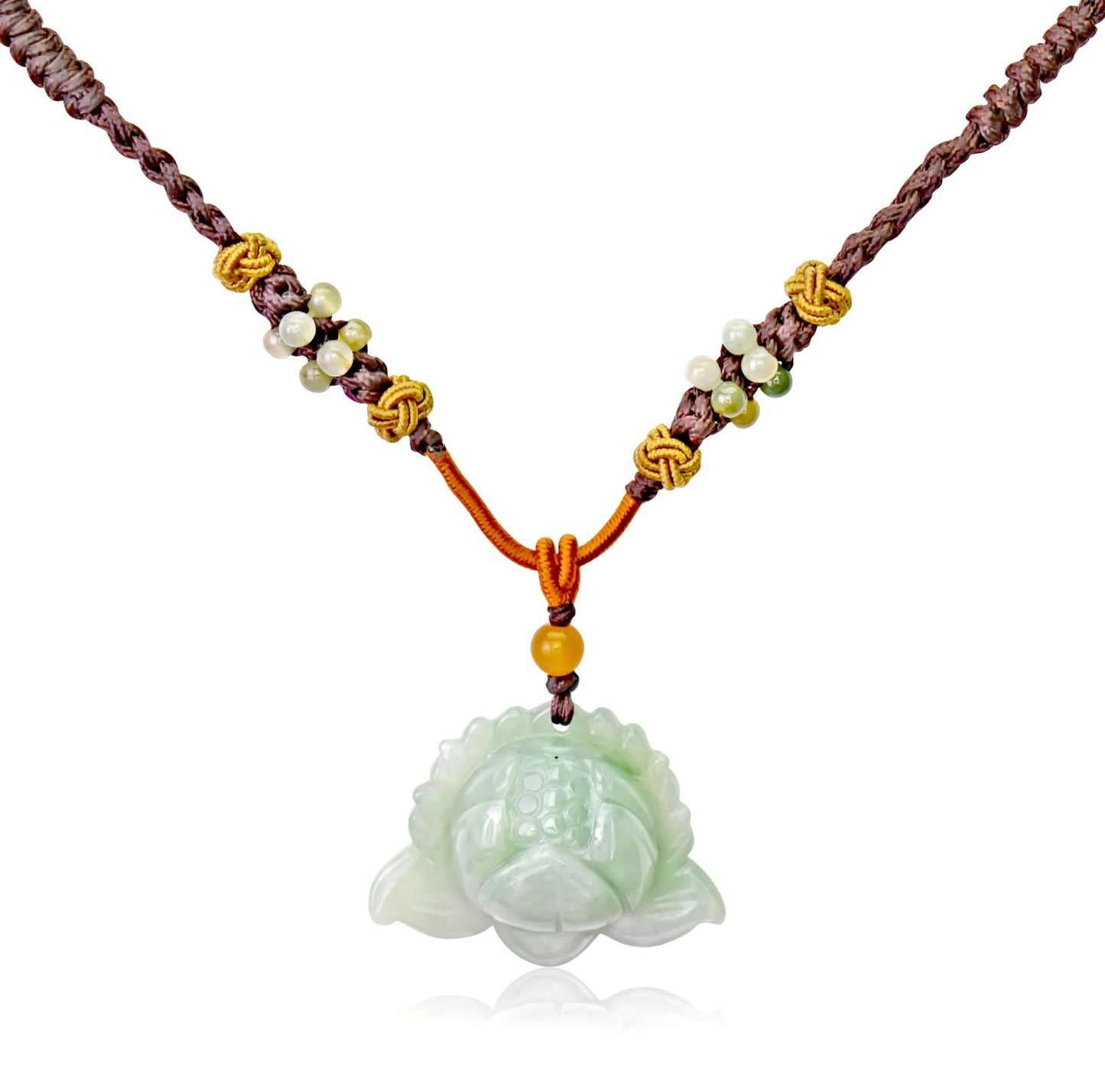 Necklace Lotus Flower Gift for Friend Handmade Jewelry Jade Pendant Lotus Birthstone Necklace for Birthday Gift Lotus Flower Pendant Necklace For Spiritual PracticeNecklacesSerenity Jade