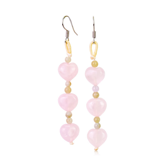 Triple the Hearts, Triple the Elegance: Triple Rose Quartz Heart EarringsEarringsSerenity Jade