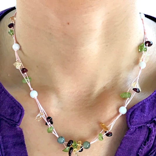 Women Colorful Gemstone Necklace with Cluster Beads for Women’s Birthstone Necklace for Calm, Wisdom, and Spiritual Growth