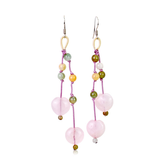 Whimsical Elegance: Rose Quartz Hearts EarringsEarringsSerenity Jade