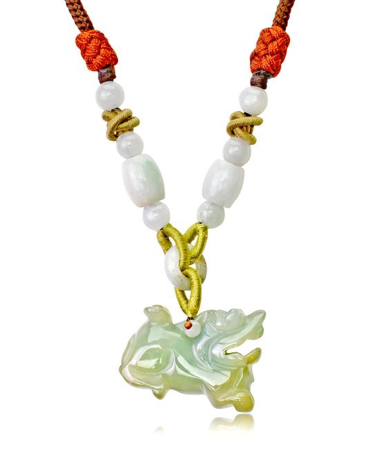 Unique Handcrafted Jewelry: The Lion Jade Necklace with Brown Cord