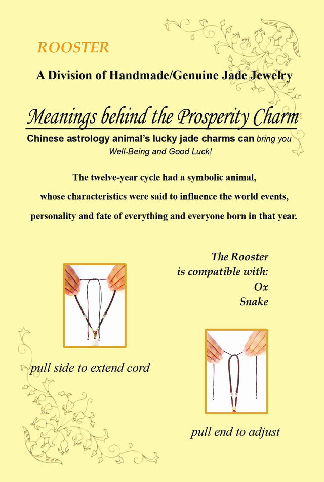 Elevate your style with our exquisite Handmade Rooster Chinese Zodiac Jade PendantNecklacesSerenity Jade