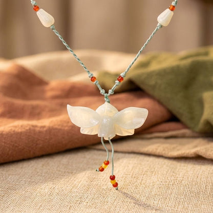 Real Jade Orchid Necklace Hand-Carved January Birth Flower Jewelry