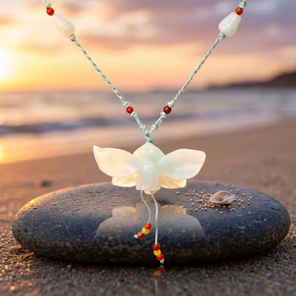 Real Jade Orchid Necklace Hand-Carved January Birth Flower Jewelry