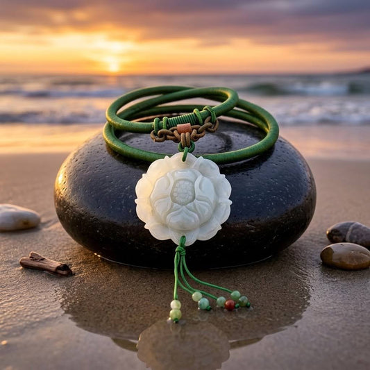 Handcrafted Genuine Green Jade Lotus Pendant Necklace Carved Floral Jade Lotus Flower Jewelry for Women