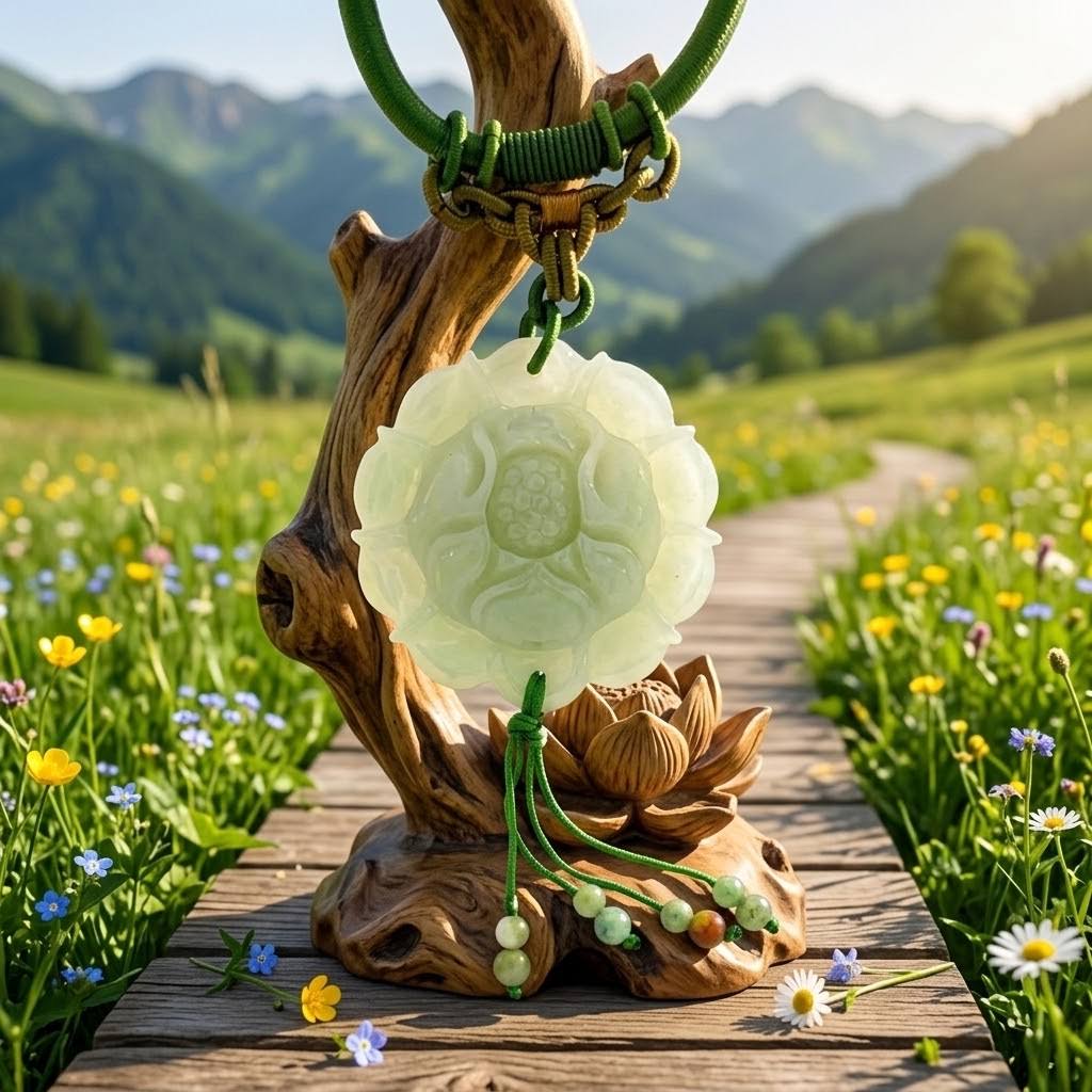 Handcrafted Genuine Green Jade Lotus Pendant Necklace Carved Floral Jade Lotus Flower Jewelry for Women