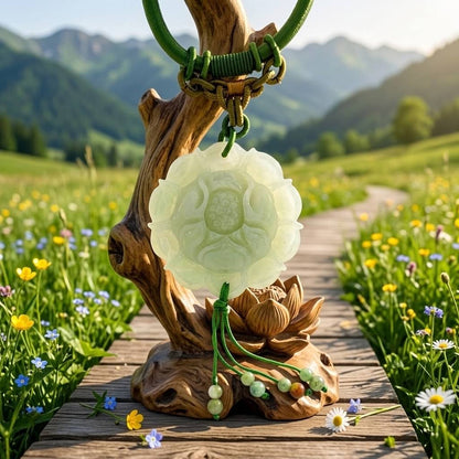 Handcrafted Genuine Green Jade Lotus Pendant Necklace Carved Floral Jade Lotus Flower Jewelry for Women