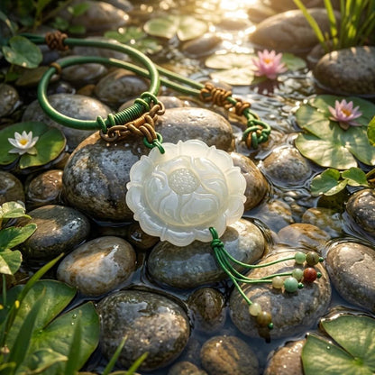Handcrafted Genuine Green Jade Lotus Pendant Necklace Carved Floral Jade Lotus Flower Jewelry for Women