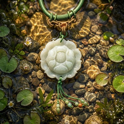 Handcrafted Genuine Green Jade Lotus Pendant Necklace Carved Floral Jade Lotus Flower Jewelry for Women