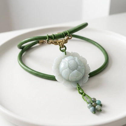 Handcrafted Genuine Green Jade Lotus Pendant Necklace Carved Floral Jade Lotus Flower Jewelry for Women