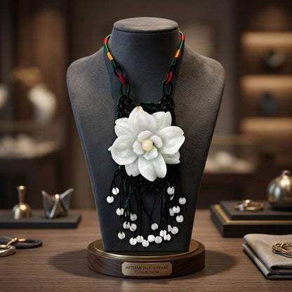 Handcrafted Genuine Grade A Jade Eustoma Flower Necklace Carved Gemstone Floral Pendant Gift for Her