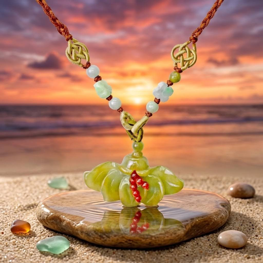 Handcrafted Genuine Jade Fairy Fan Flower Pendant Necklace a Floral Jewelry Birthday Gift for Her