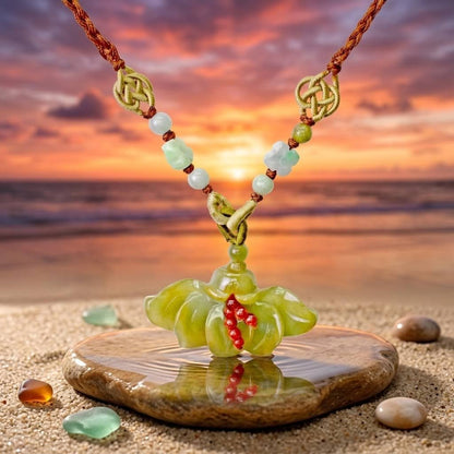 Handcrafted Genuine Jade Fairy Fan Flower Pendant Necklace a Floral Jewelry Birthday Gift for Her