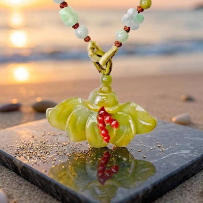 Handcrafted Genuine Jade Fairy Fan Flower Pendant Necklace a Floral Jewelry Birthday Gift for Her