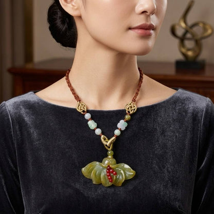 Handcrafted Genuine Jade Fairy Fan Flower Pendant Necklace a Floral Jewelry Birthday Gift for Her
