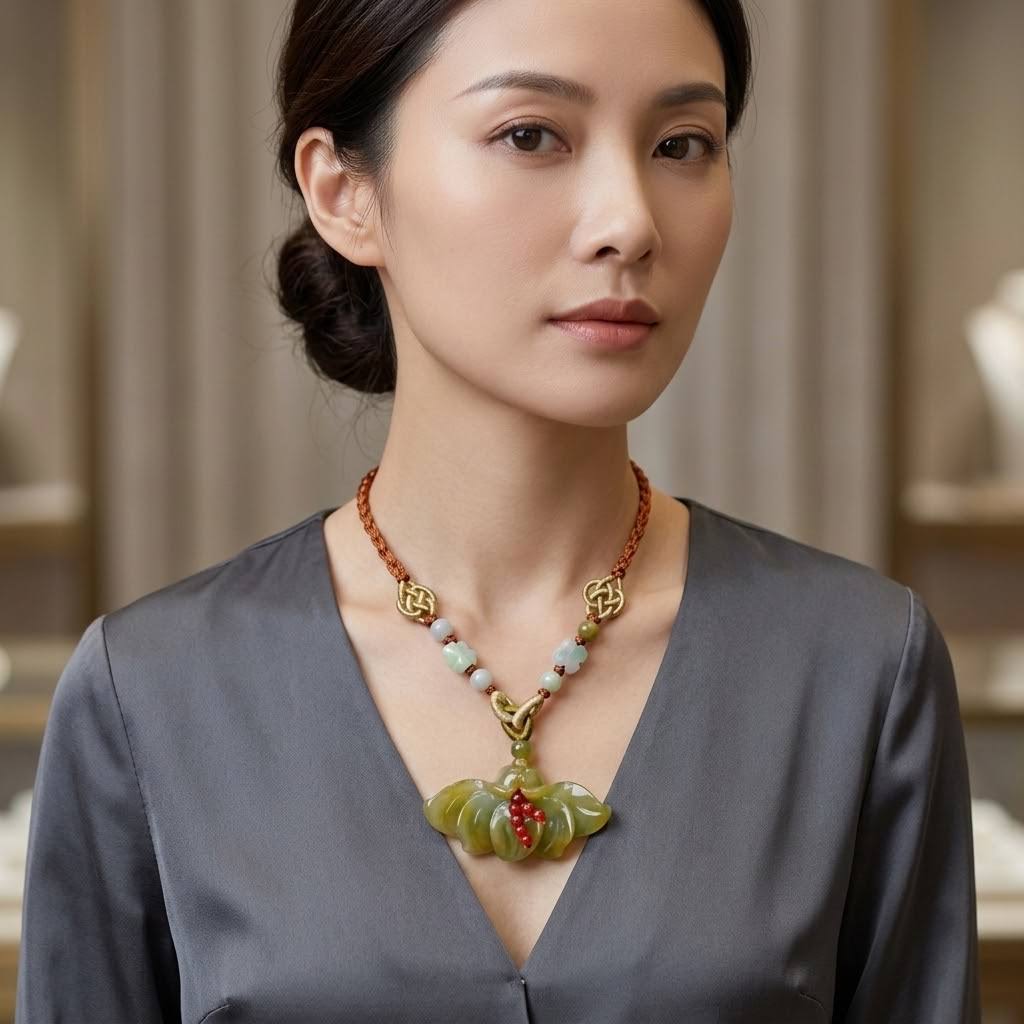 Handcrafted Genuine Jade Fairy Fan Flower Pendant Necklace a Floral Jewelry Birthday Gift for Her