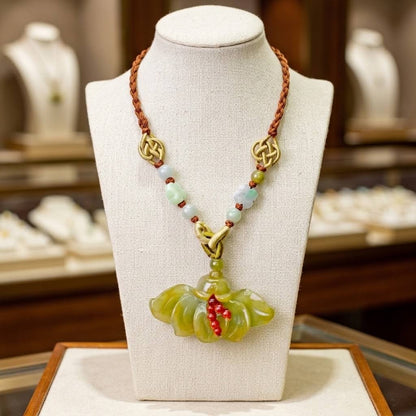 Handcrafted Genuine Jade Fairy Fan Flower Pendant Necklace a Floral Jewelry Birthday Gift for Her