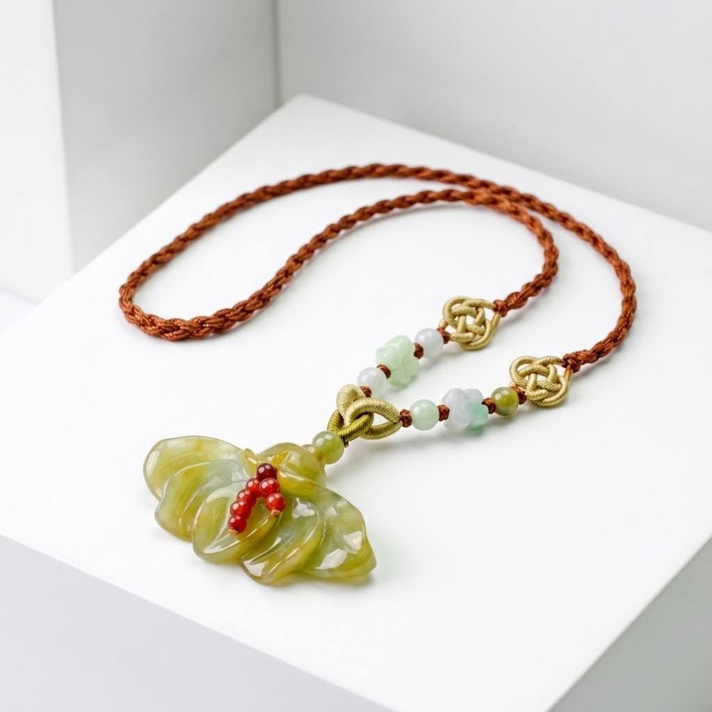 Handcrafted Genuine Jade Fairy Fan Flower Pendant Necklace a Floral Jewelry Birthday Gift for Her