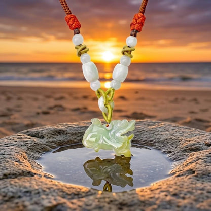 Men’s Hand-Carved Genuine Nephrite Jade Lion Pendant Necklace a Courage & Strength Amulet