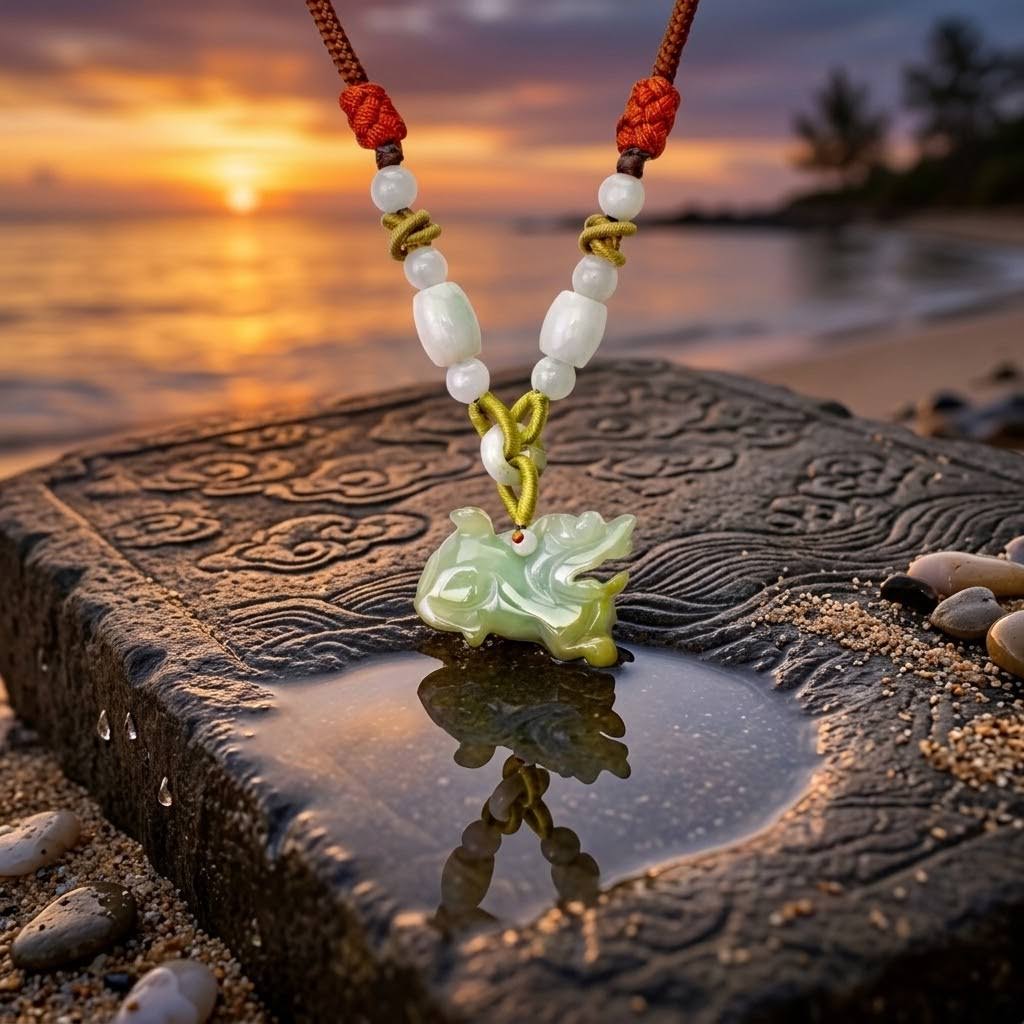 Men’s Hand-Carved Genuine Nephrite Jade Lion Pendant Necklace a Courage & Strength Amulet