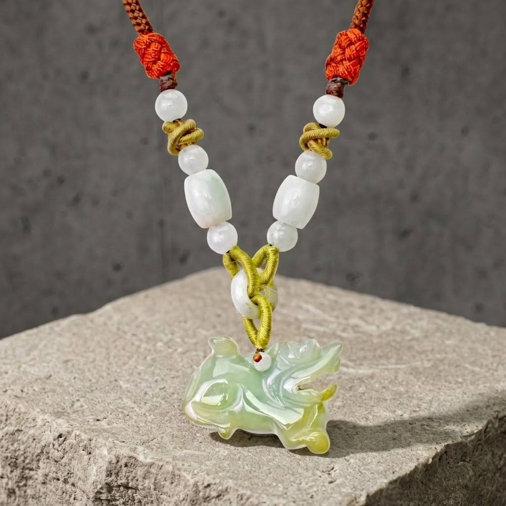 Men’s Hand-Carved Genuine Nephrite Jade Lion Pendant Necklace a Courage & Strength Amulet