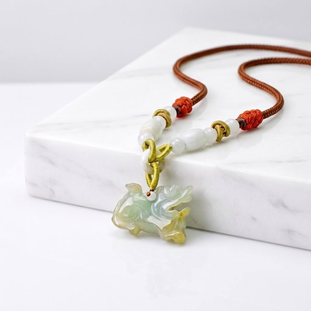 Men’s Hand-Carved Genuine Nephrite Jade Lion Pendant Necklace a Courage & Strength Amulet