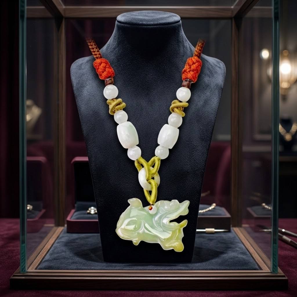 Men’s Hand-Carved Genuine Nephrite Jade Lion Pendant Necklace a Courage & Strength Amulet
