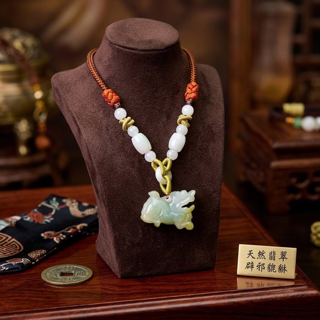 Men’s Hand-Carved Genuine Nephrite Jade Lion Pendant Necklace a Courage & Strength Amulet