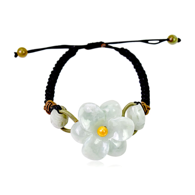 Amaryllis white flower jade pendant bracelet a serene anniversary gift for long-lasting love