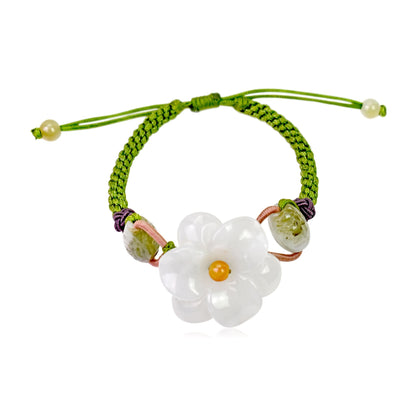 Amaryllis white flower jade pendant bracelet graceful touch of love, renewal, and spiritual balance