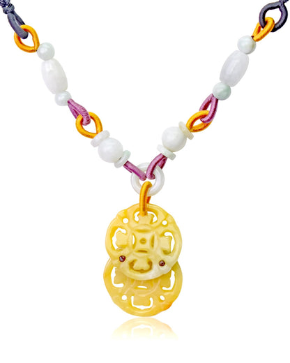 Ancient Coin Necklace with Yellow Jade Stone for Women Unique Handmade Jewelry Mother's Day 