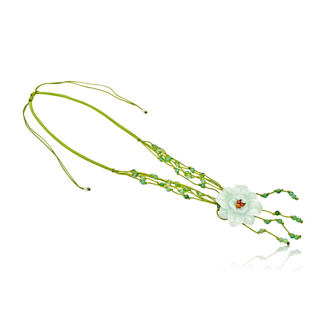 Anniversary Necklace for Women Jade and Campanula Flower Design Symbolizing Eternal Devotion