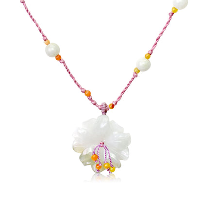 Artisan Jade Anemone Flower a Necklace for women Anniversary Gift of Love and Longevity