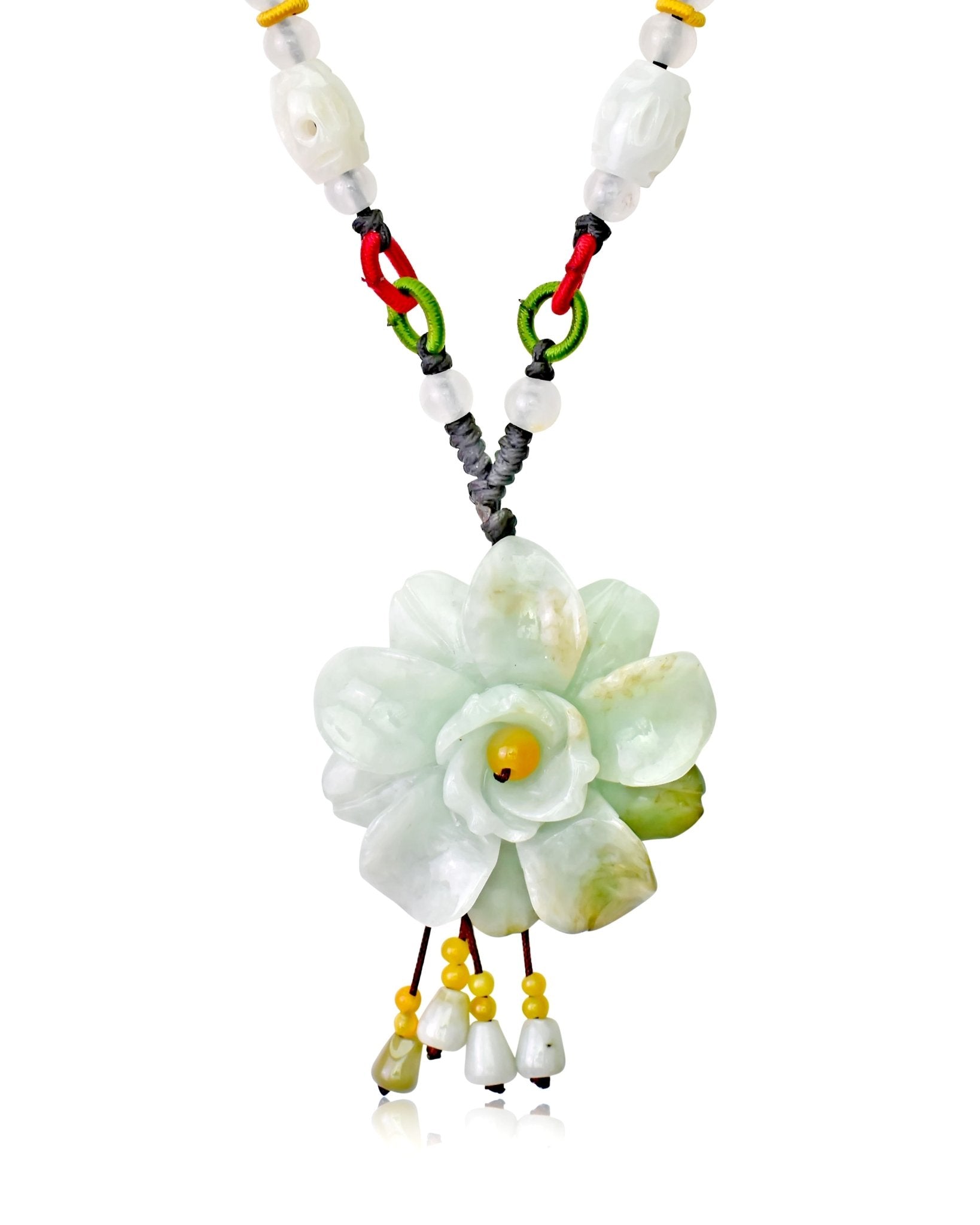 Beautiful double camellia flower jade pendant for a timeless floral statement