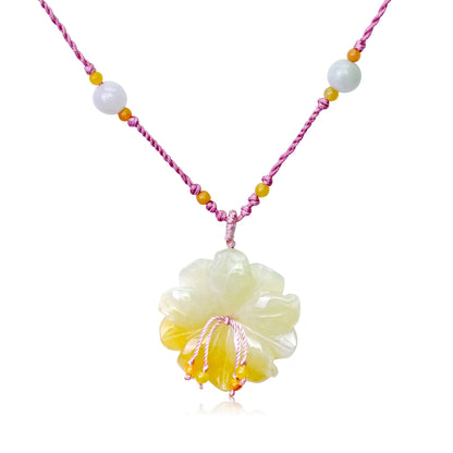 Birthday Gift Necklace with Anemone Yellow a Jade Jewelry for Women and Friends